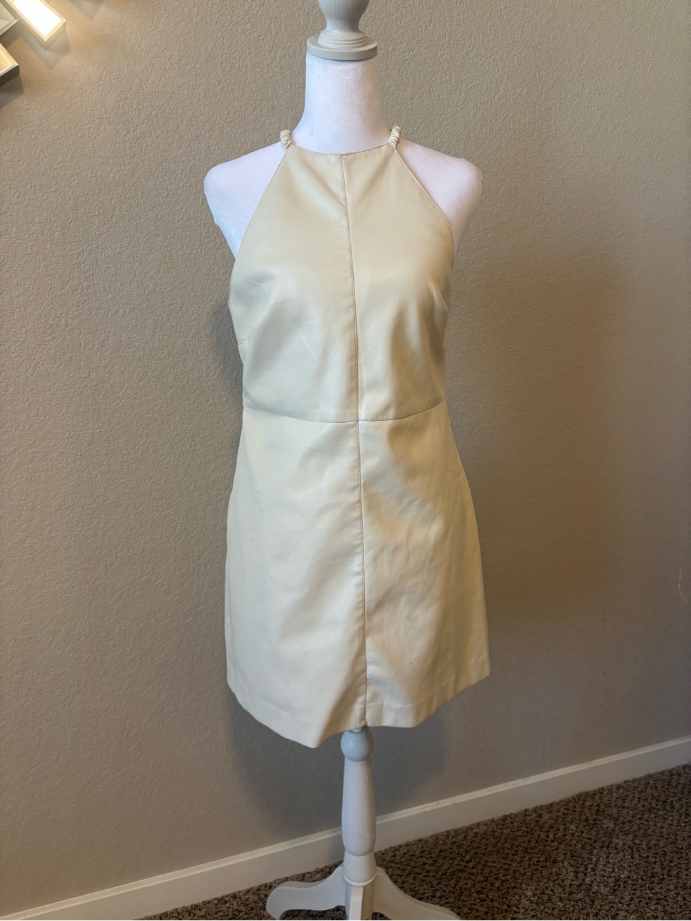 Halter Neck Mini Dress in Pale Cream